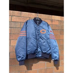 90s Starter Pro Line Chicago Bears Vintage Satin Bomber Varsity Jacket Blue